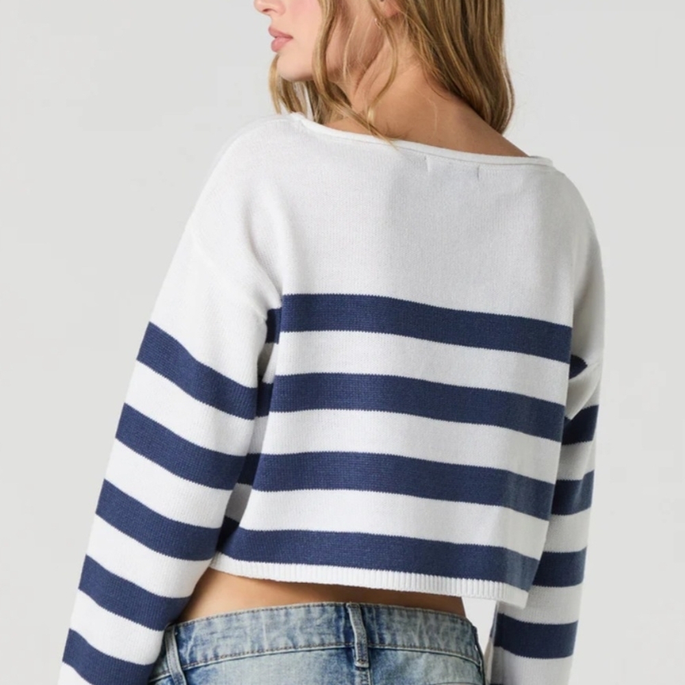 Streetwear Society Navy and White Striped Sweater